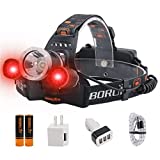 BORUIT LED Headlamp Rechargeable - Ultra Bright 5000 Lumens 3 Lighting Modes White Red Light Head Lamp IPX4 Waterproof USB Headlight for Adults Outdoor Fishing Camping Hunting
