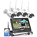 [8CH Expandable] Hiseeu Wireless Security Camera System with 10in LCD 2K Monitor, 4Pcs 3MP Outdoor Indoor Cameras with One-Way Audio, Night Vision, Waterproof, Motion Detect, 1TB HDD and Cloud Storage